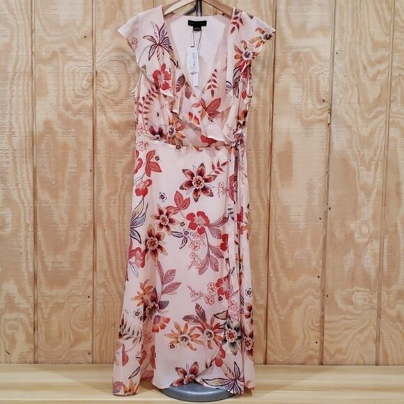 Sanctuary NWT Pink Floral Ruffle Cap Sleeve Faux Wrap  Dress Size 8 - Picture 1 of 7